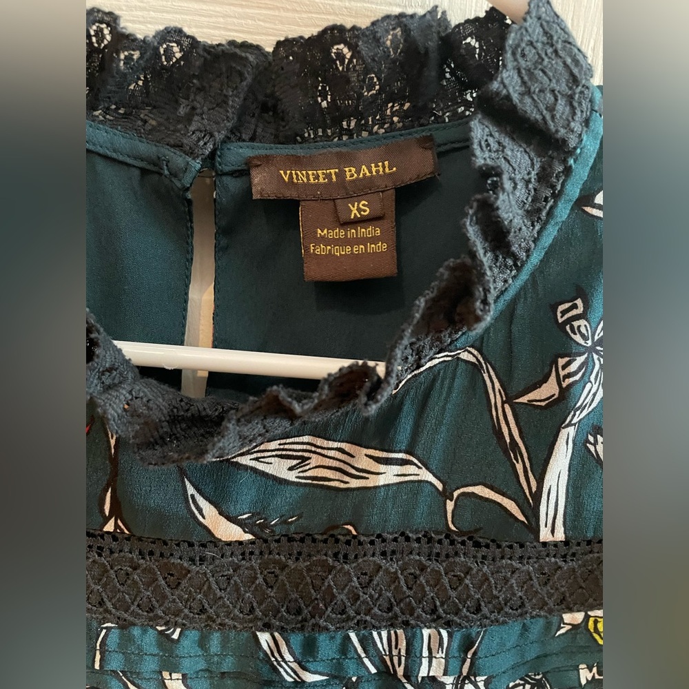 Anthropology Vineet Bahl Turquoise Floral Dress Size XS - Picture 7 of 16